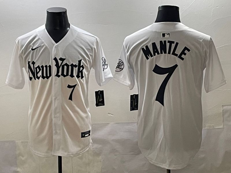 Men 2025 New York Yankees 7 Mantle White Five generations Joint Name Nike MLB Jersey style 6